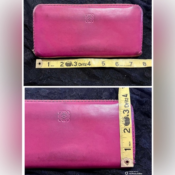 ✨Loewe✨ Vintage Nappa Leather Zip Around Long Anagram Wallet Fuchsia Purple Pink - Picture 17 of 17